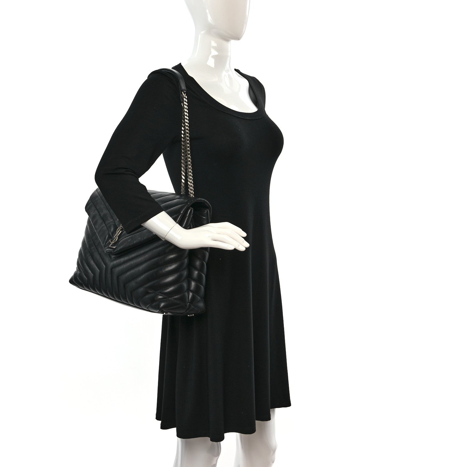 Saint Laurent Calfskin Y Quilted Monogram Large Loulou Chain Satchel Black 2 of 9
