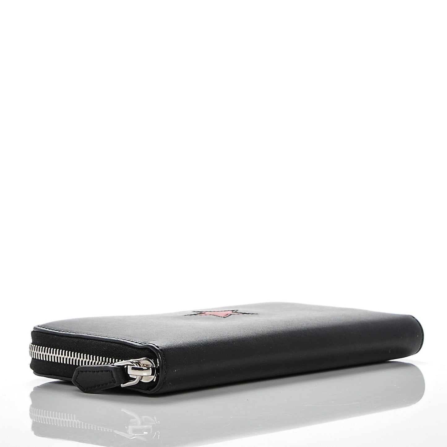 Calfskin Star Pandora Zip Around Wallet Black Red