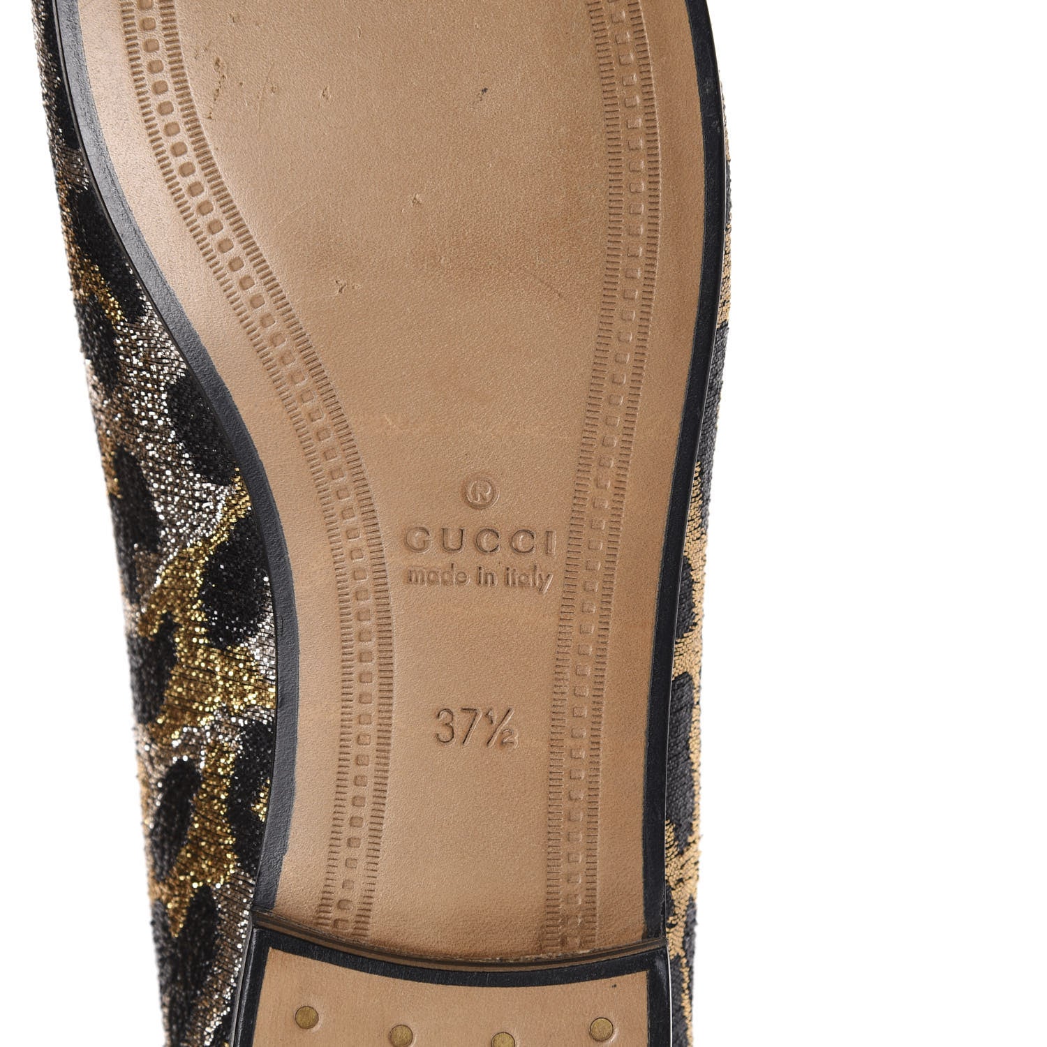 Gucci Jacquard Leopard Print Horsebit Womens Jordaan Loafers 37.5 Gold 8 of 11
