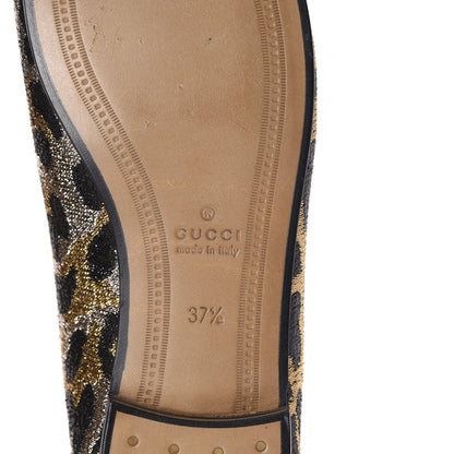 Gucci Jacquard Leopard Print Horsebit Womens Jordaan Loafers 37.5 Gold 8 of 11