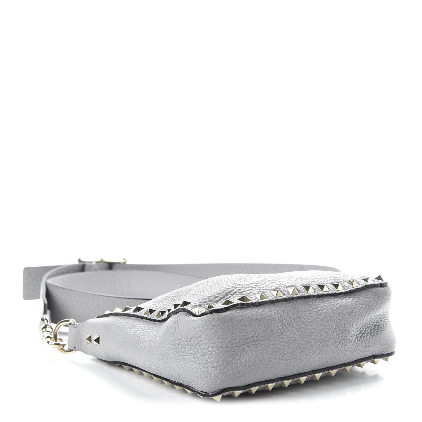 Pebbled Calfskin Mini Rockstud Flip-Lock Messenger Bag Pastel Grey