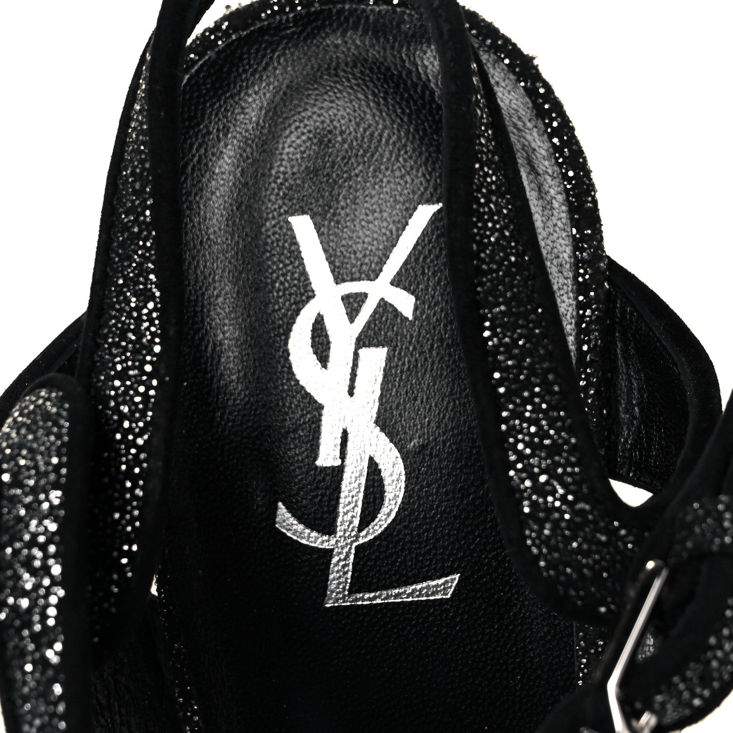 Saint Laurent Glitter Effect Calfskin Tribute 105 Platform Sandals 41 Black 7 of 8