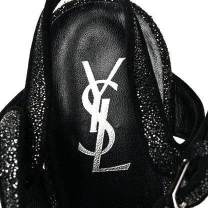 Saint Laurent Glitter Effect Calfskin Tribute 105 Platform Sandals 41 Black 7 of 8