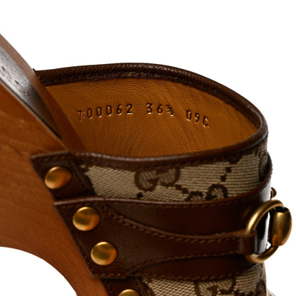 Gucci Monogram Goatskin Horsebit Clog Mules 36.5 Beige Ebony Brown Sugar 6 of 9