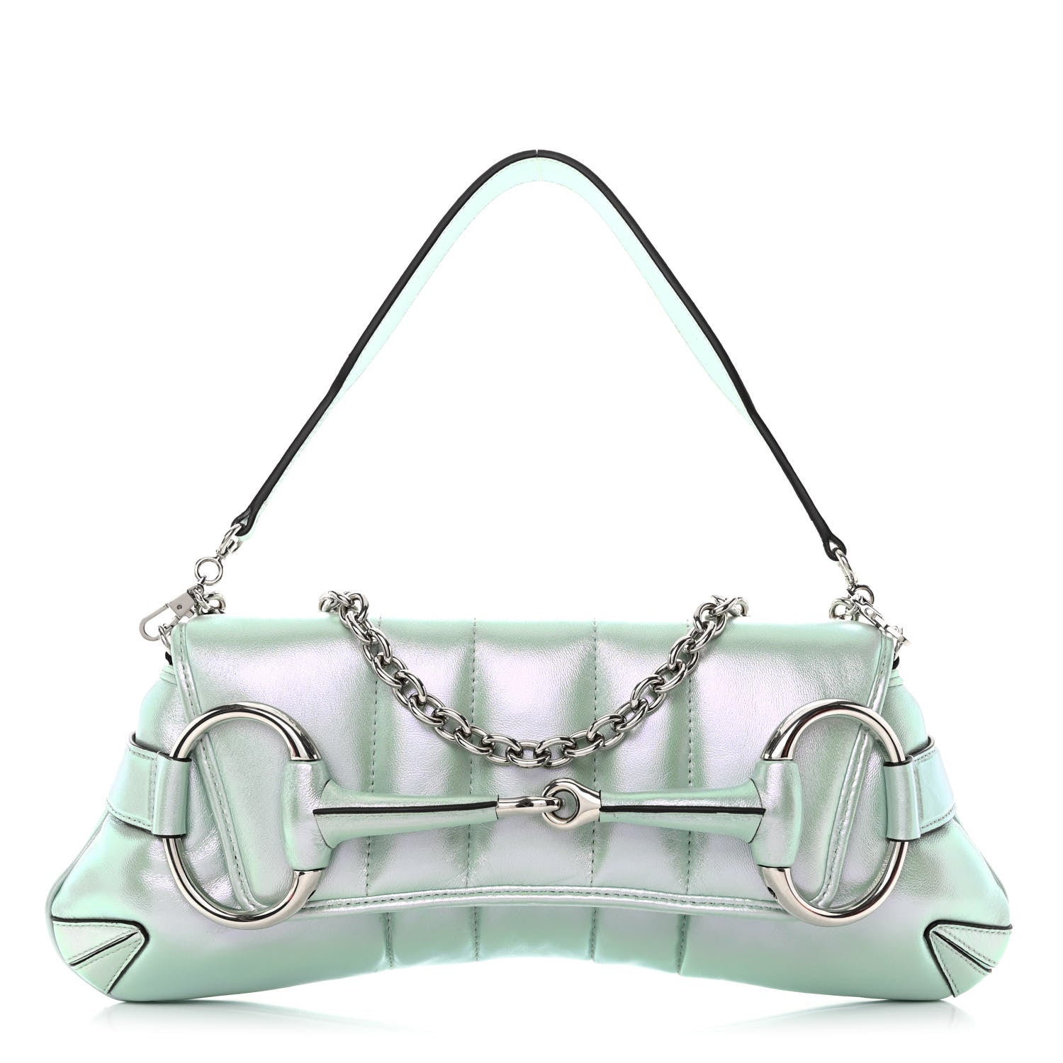 Gucci Iridescent Nappa Vertical Matelasse Medium Maxi Horsebit Chain Shoulder Bag Iridescent Salvy Green 1 of 10