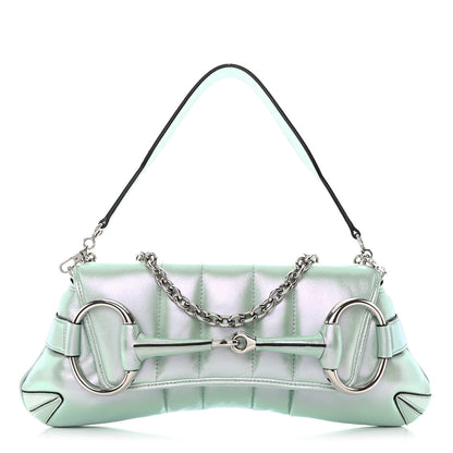 Gucci Iridescent Nappa Vertical Matelasse Medium Maxi Horsebit Chain Shoulder Bag Iridescent Salvy Green 1 of 10
