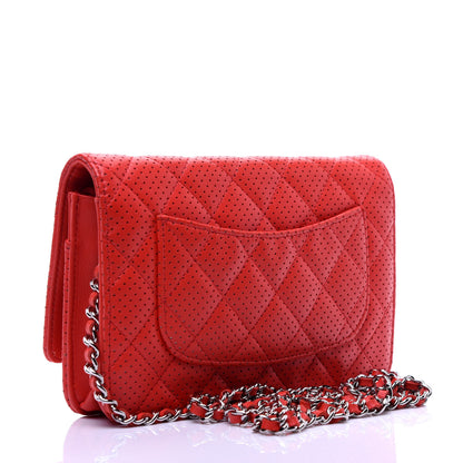 Chanel Perforated Lambskin Quilted Wallet On Chain WOC Red 3 of 23