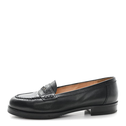 Chanel Lambskin CC Penny Loafers 36.5 Black 1 of 10