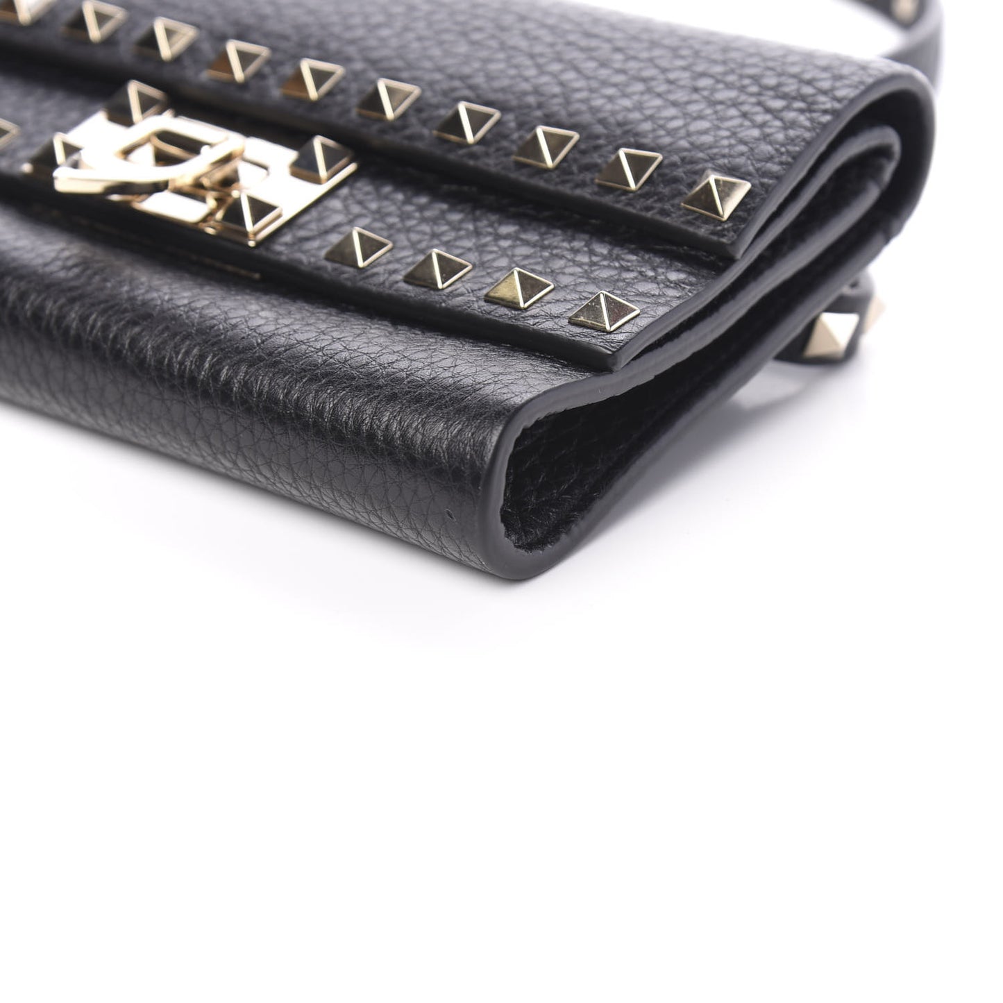 Grainy Calfskin Rockstud Double Flap Belt Bag Black