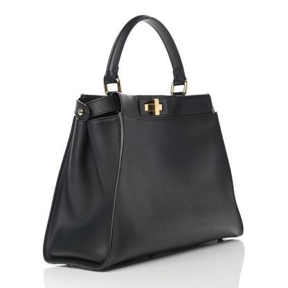 Fendi Vitello Seta Shiny Nappa Medium Peekaboo Iconic Satchel Black 2 of 9