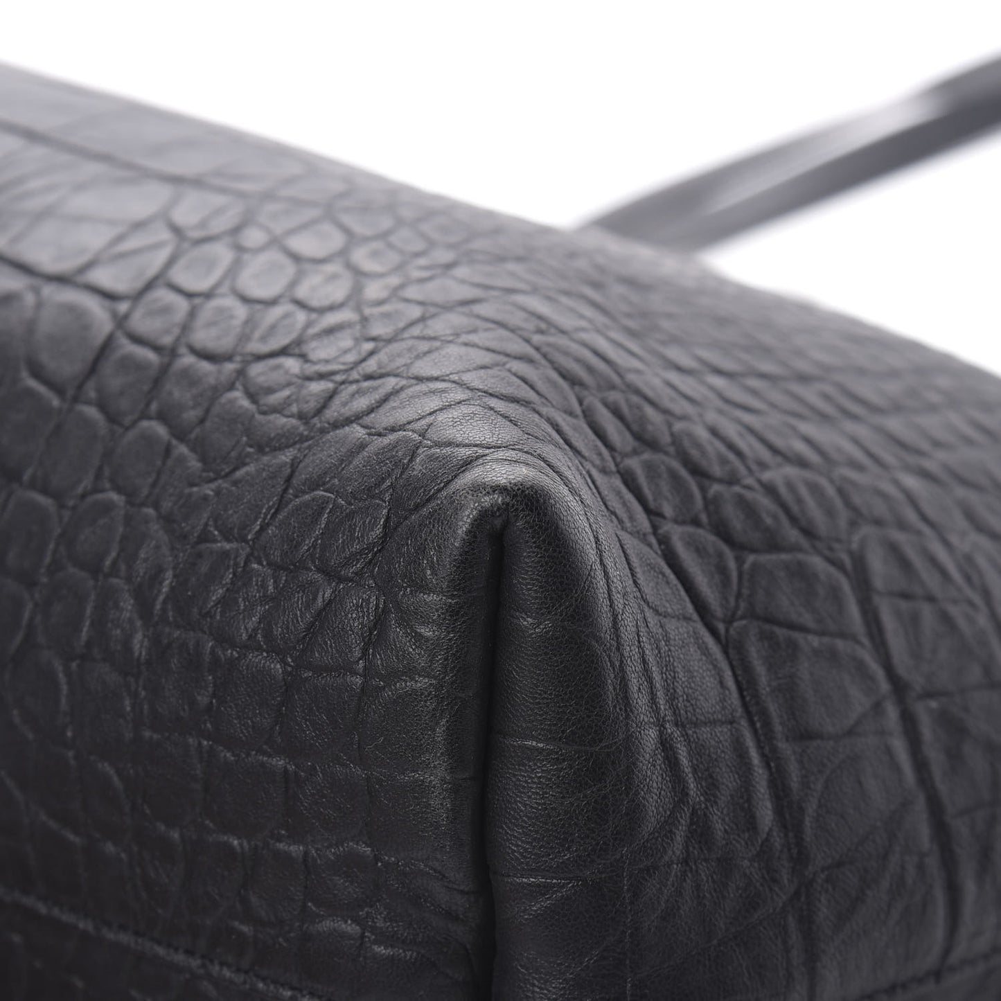 Calfskin Crocodile Embossed Large Shopper Tote Black