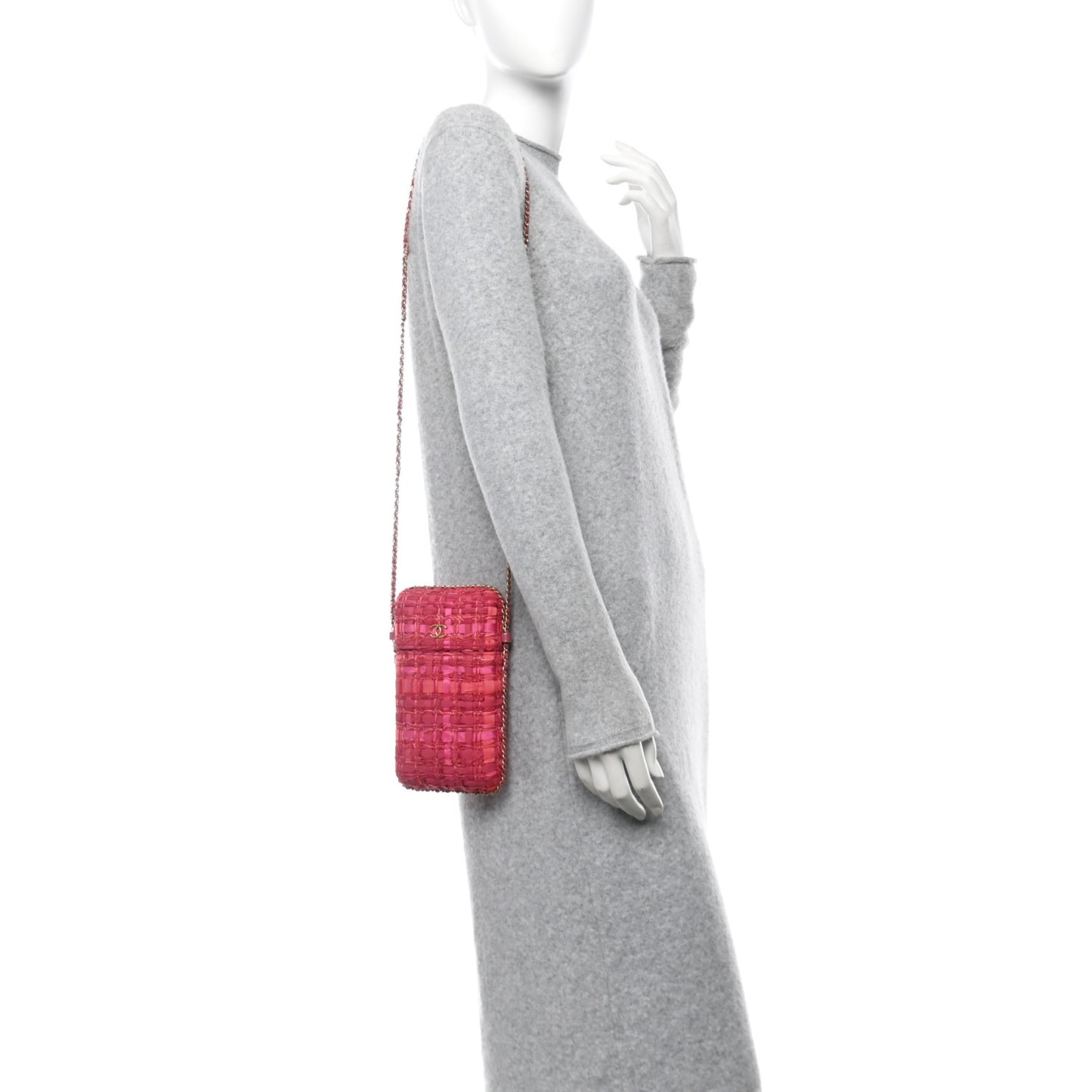Tweed Chain Around Phone Holder Pink
