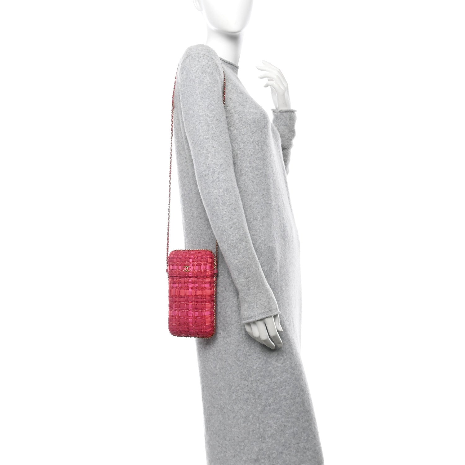 Chanel Tweed Chain Around Phone Holder Pink 2 of 11
