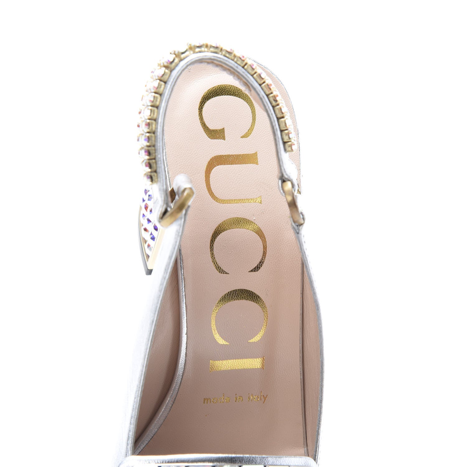Gucci Metallic Nappa Crystal Square G Madelyn Slingbacks 35.5 Silver 9 of 10