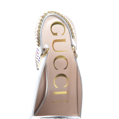 Gucci Metallic Nappa Crystal Square G Madelyn Slingbacks 35.5 Silver 9 of 10