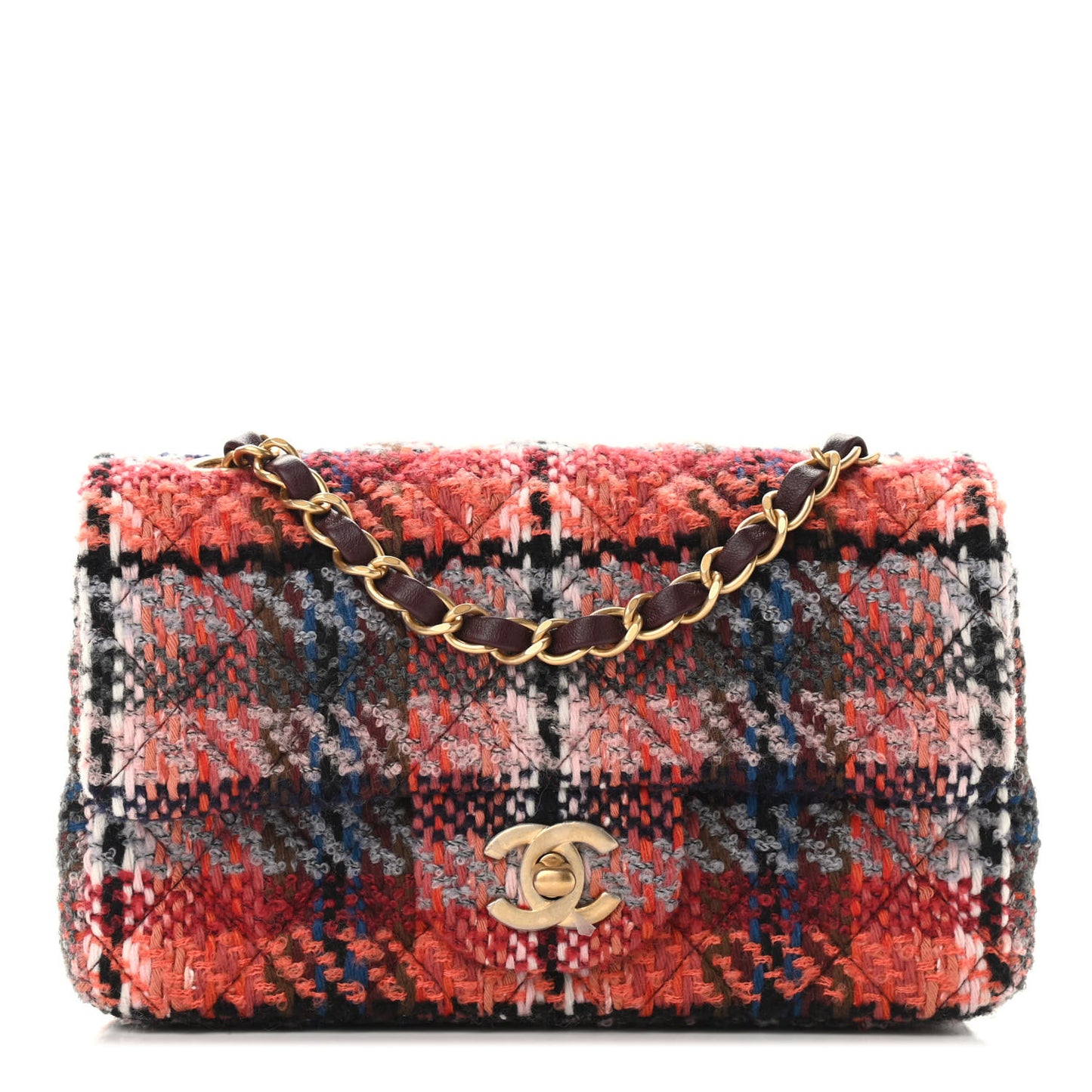 Tweed Quilted Mini Rectangular Flap Red Multicolor