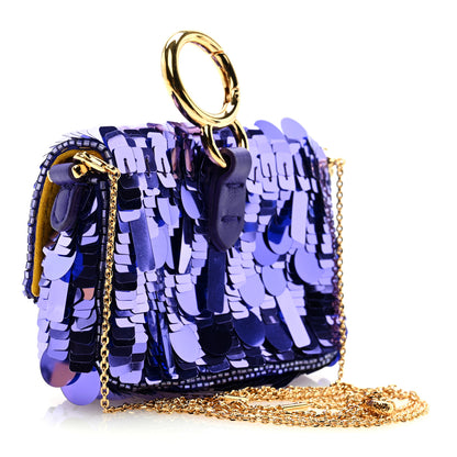 Fendi Sequin Paillettes Shiny Nappa Sex and the City Nano Maxi Buckle Baguette Charm Viola Purple 3 of 8