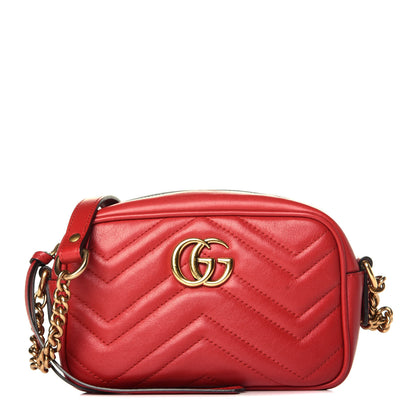 Gucci Calfskin Matelasse Mini GG Marmont Chain Shoulder Bag Hibiscus Red 1 of 9