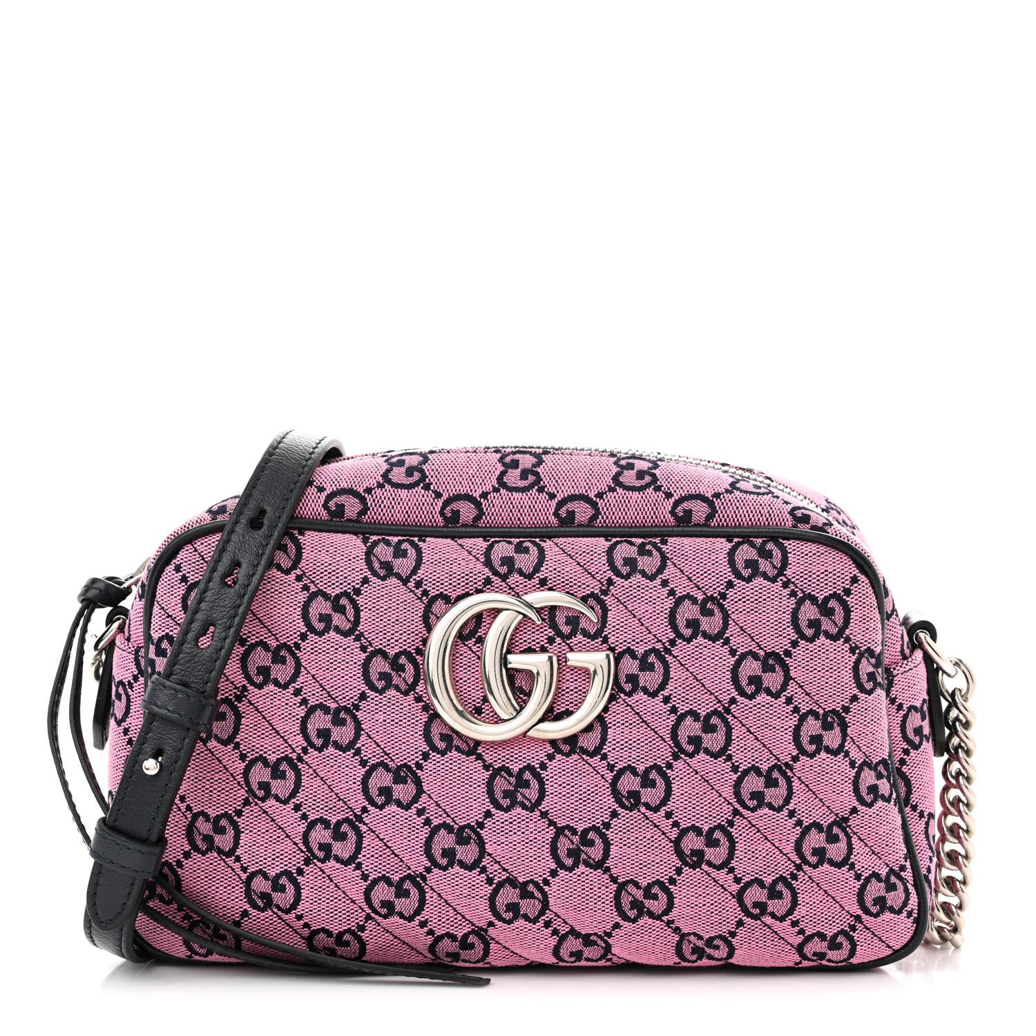Gucci Monogram Multicolor Matelasse Diagonal Small GG Marmont Chain Shoulder Bag Pink Blue 1 of 10