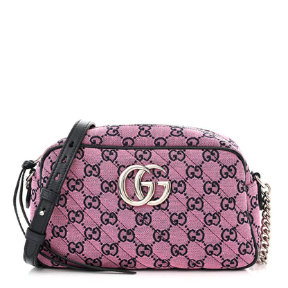 Gucci Monogram Multicolor Matelasse Diagonal Small GG Marmont Chain Shoulder Bag Pink Blue 1 of 10