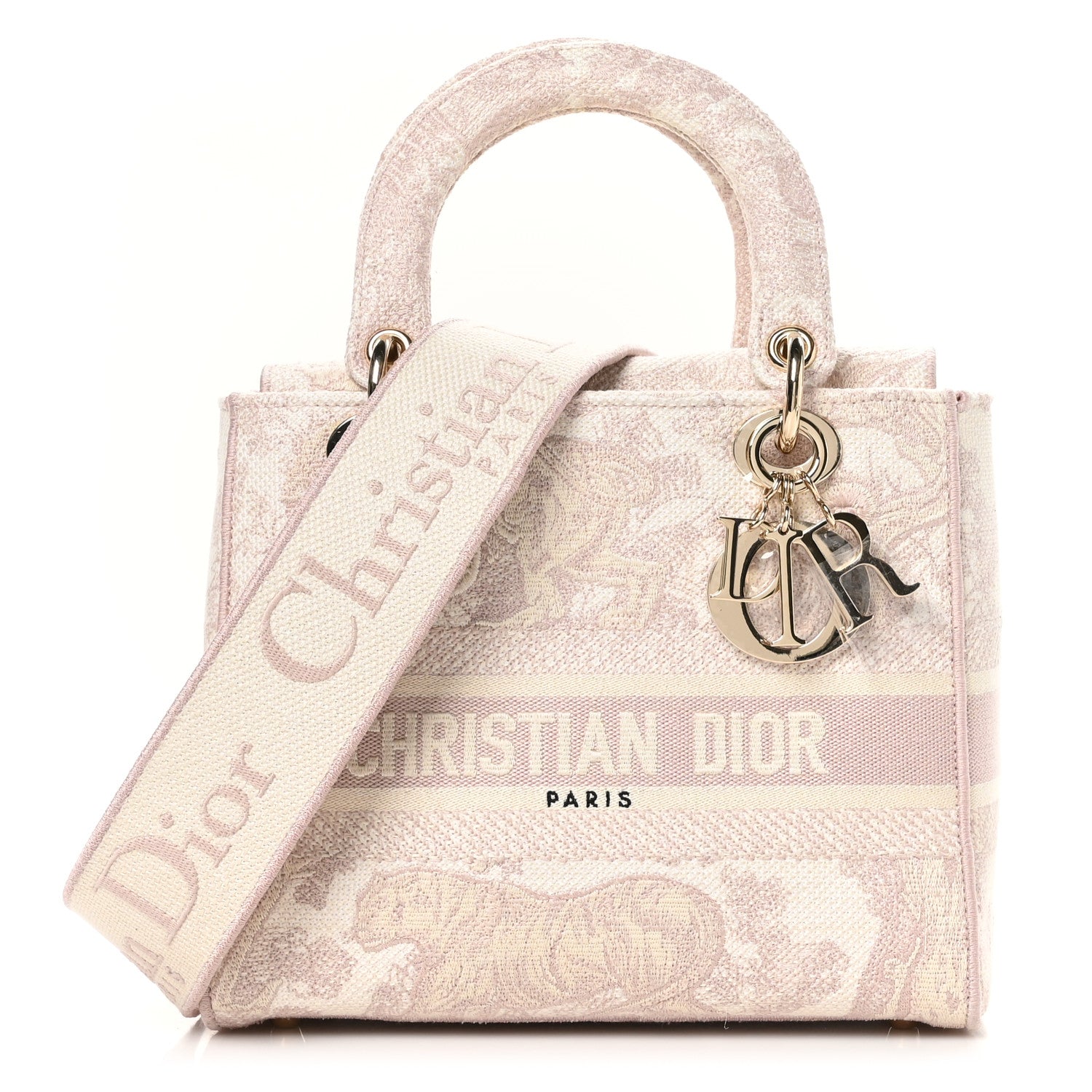 Christian Dior Canvas Toile De Jouy Reverse Embroidered Medium Lady D-Lite Rose 1 of 10
