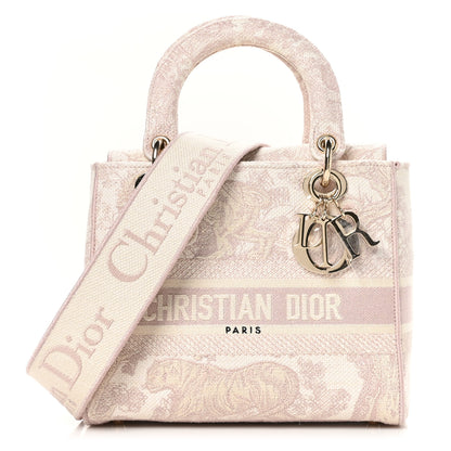 Christian Dior Canvas Toile De Jouy Reverse Embroidered Medium Lady D-Lite Rose 1 of 10