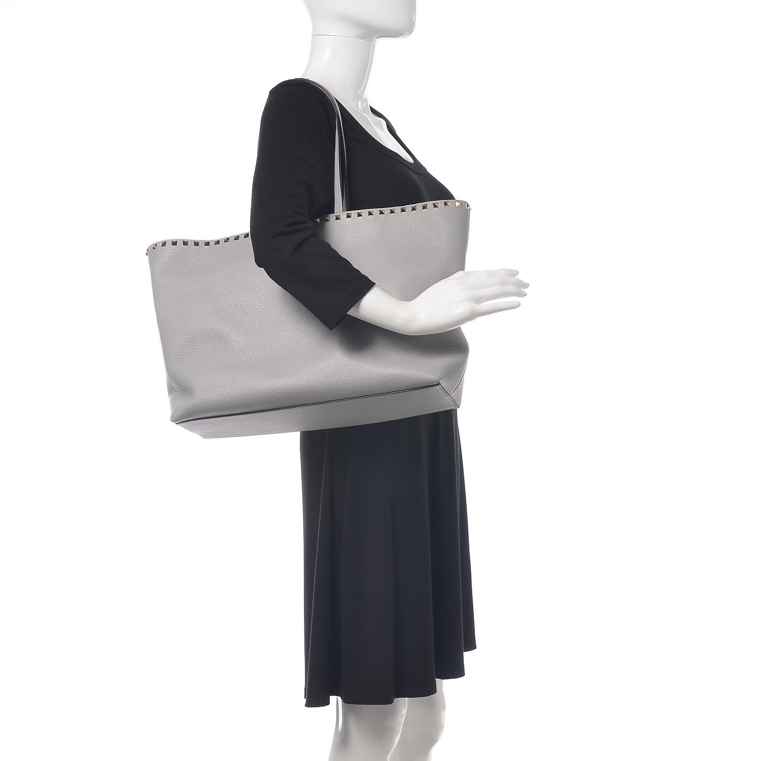 Valentino Garavani Grained Calfskin Rockstud Shoulder Tote Pastel Grey 2 of 8