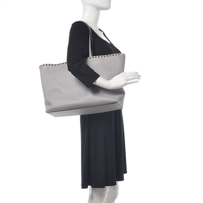 Valentino Garavani Grained Calfskin Rockstud Shoulder Tote Pastel Grey 2 of 8