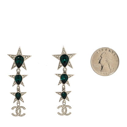 Chanel Crystal CC Star Drop Earrings Silver Green 2 of 4