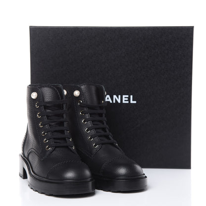 Chanel Calfskin Pearl Combat Ankle Boots 37 Black 8 of 8