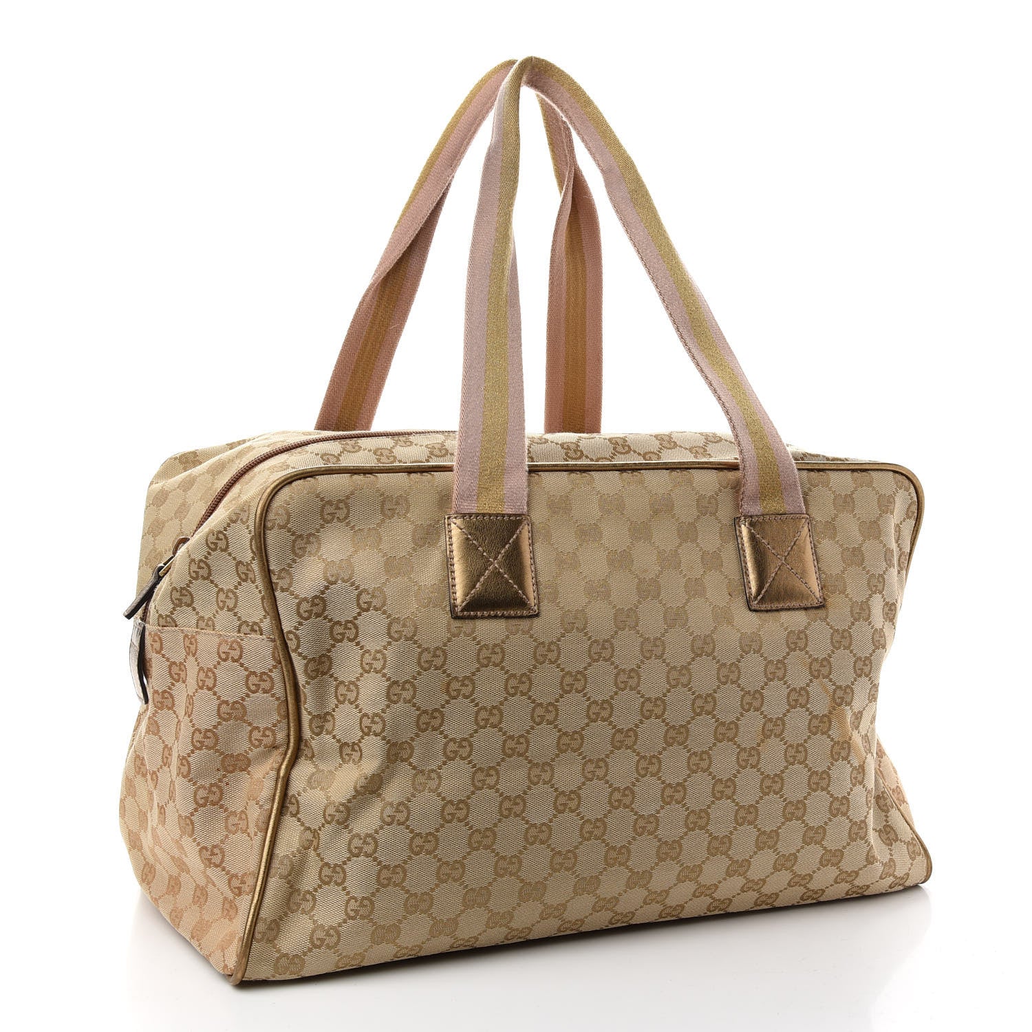 Gucci GG Monogram Web Medium Collapsible Carry On Duffle Beige Gold 3 of 10