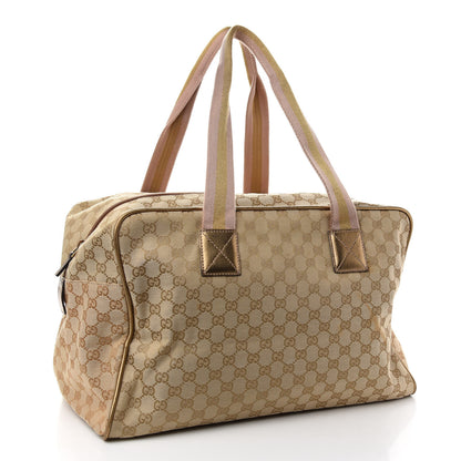 Gucci GG Monogram Web Medium Collapsible Carry On Duffle Beige Gold 3 of 10