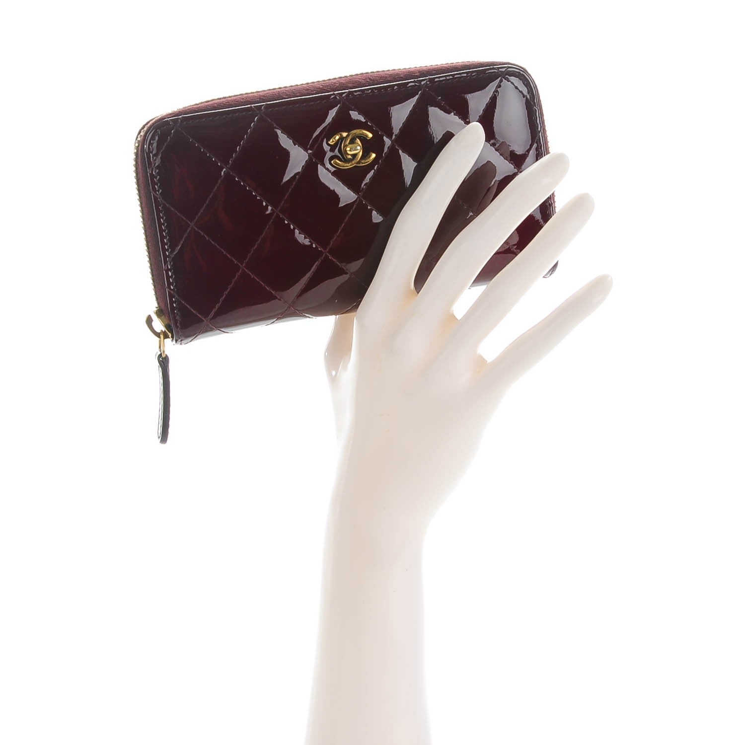 Chanel Patent Quilted Small Zip Around Wallet Burgundy 2 of 7