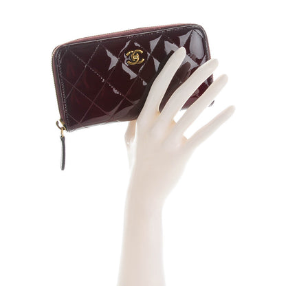 Chanel Patent Quilted Small Zip Around Wallet Burgundy 2 of 7