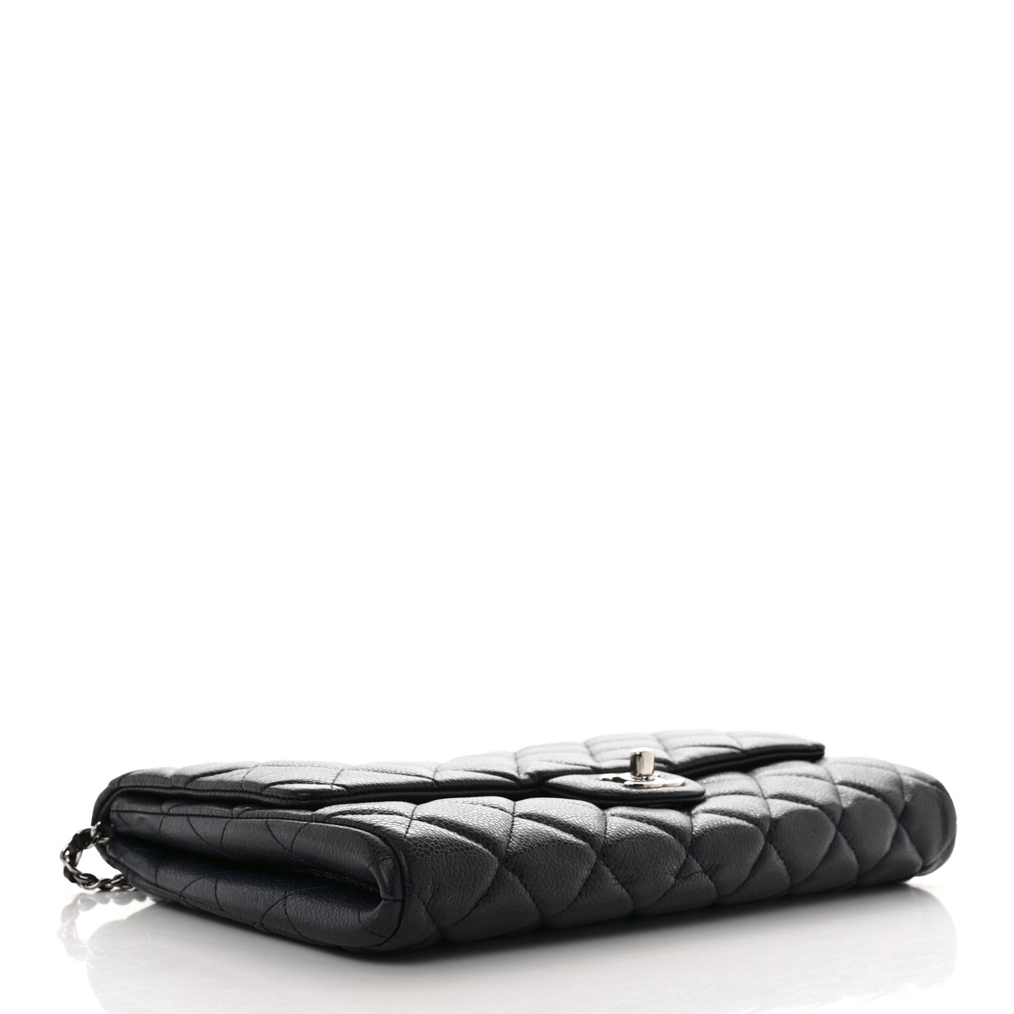 Caviar Quilted Clutch With Chain Flap Navy Blue