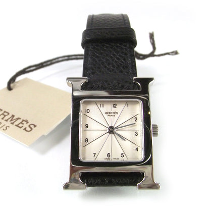 Hermes Stainless Steel Epsom 21mm Heure H Hour Quartz Watch Noir 1 of 6