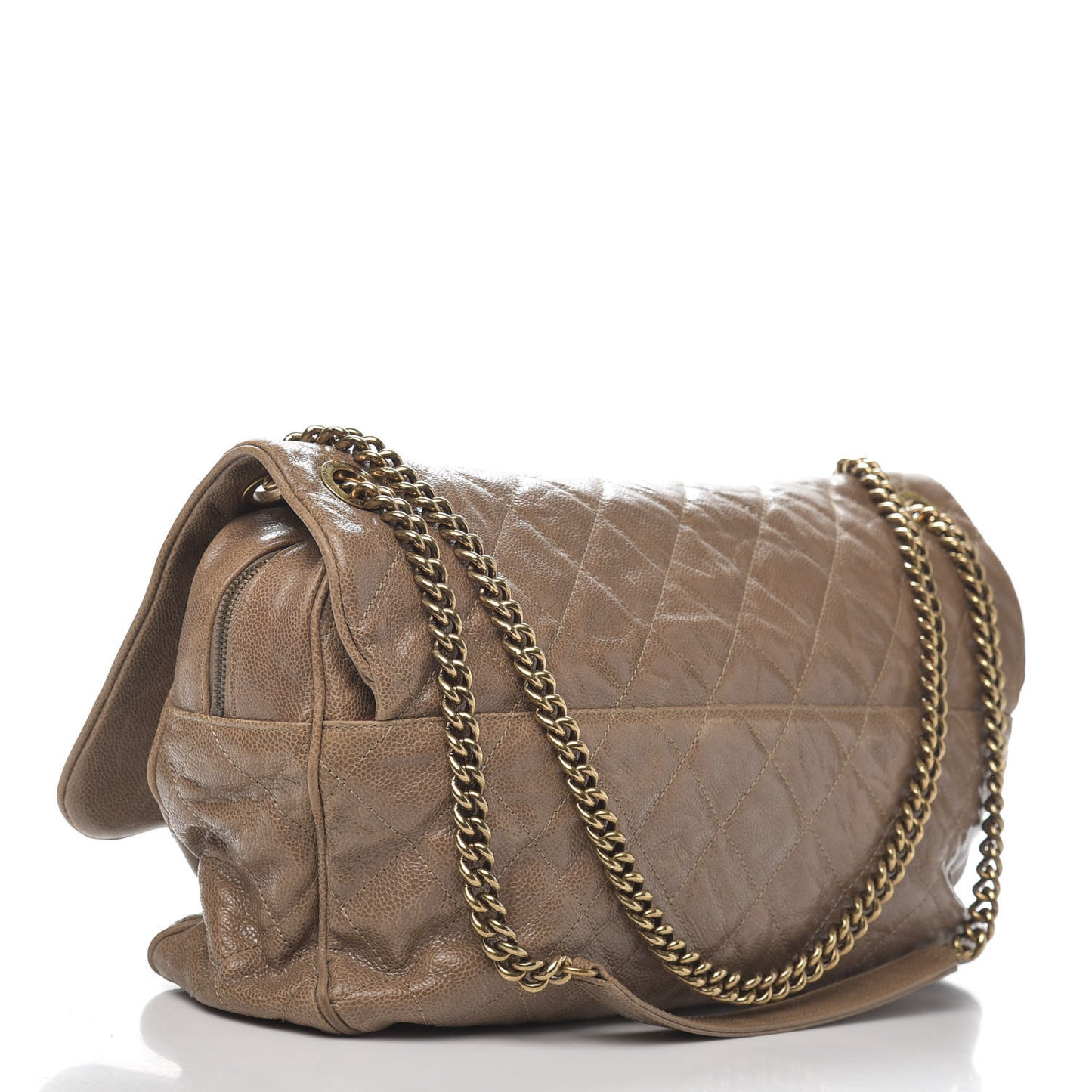 Crumpled Grained Calfskin Quilted Maxi Shiva Flap Brown