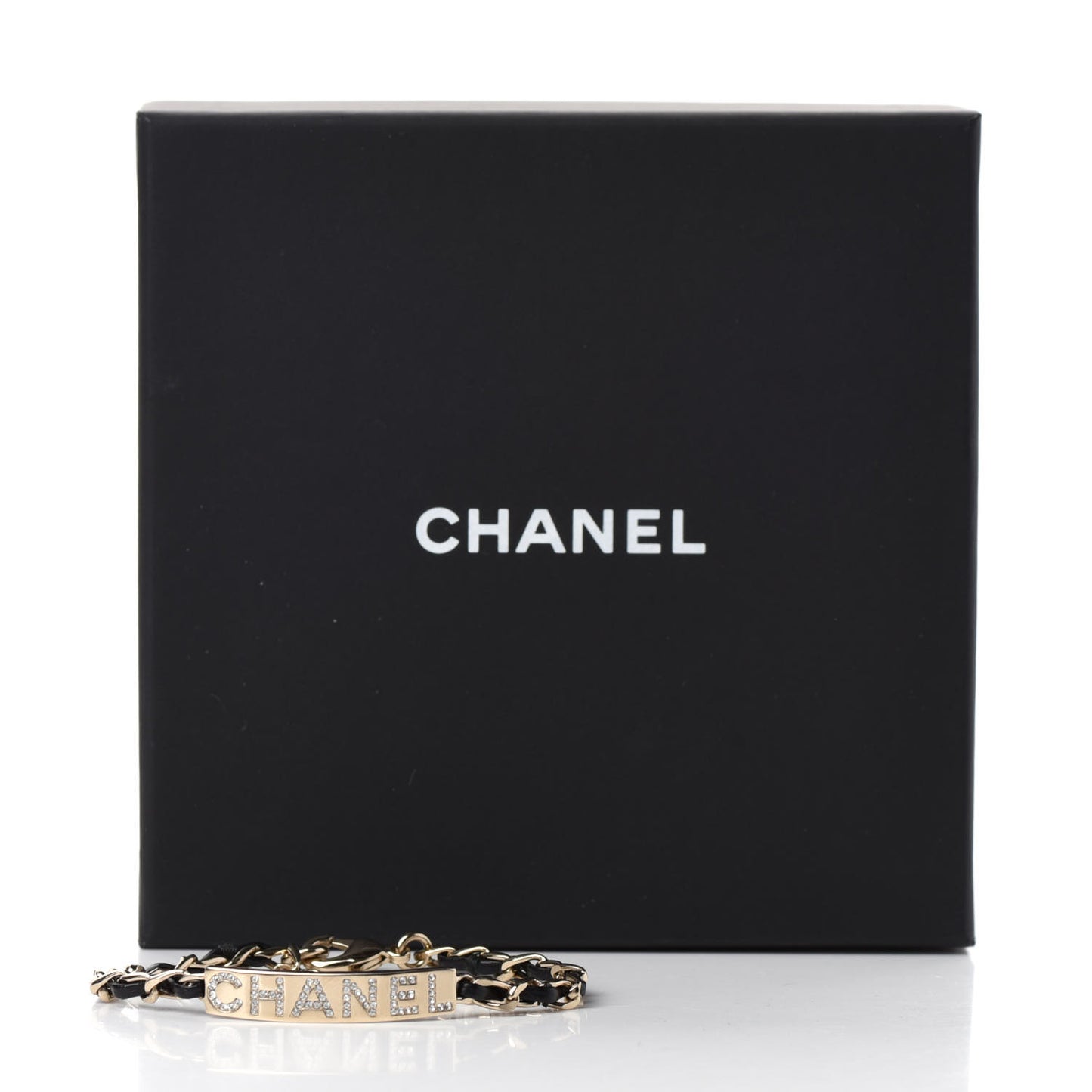 Metal Lambskin Crystal Sergeant Chanel Bracelet Gold