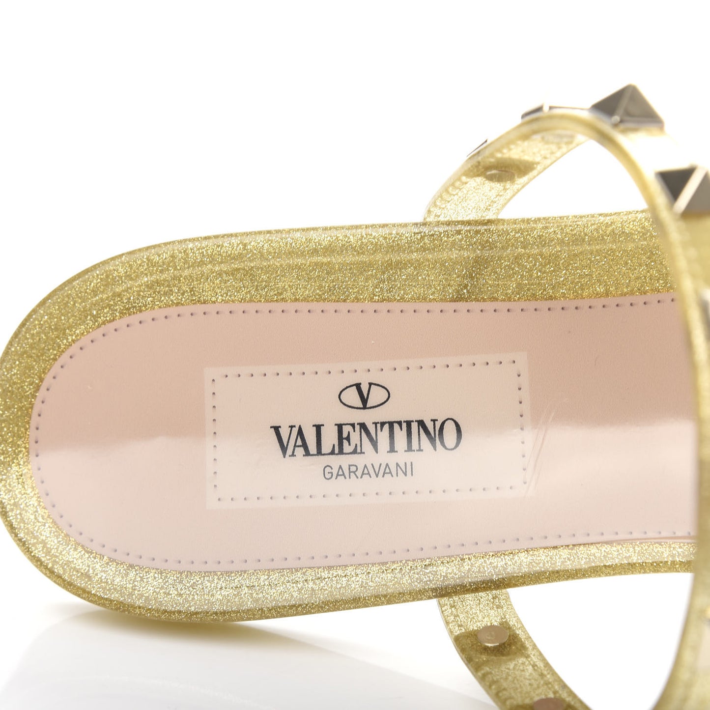 PVC Jelly Glitter Rockstud Caged Flat Thong Sandals 39 Oro