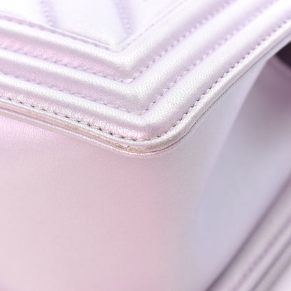 Chanel Metallic Lambskin Chevron Quilted Medium Boy Flap Pink 11 of 13
