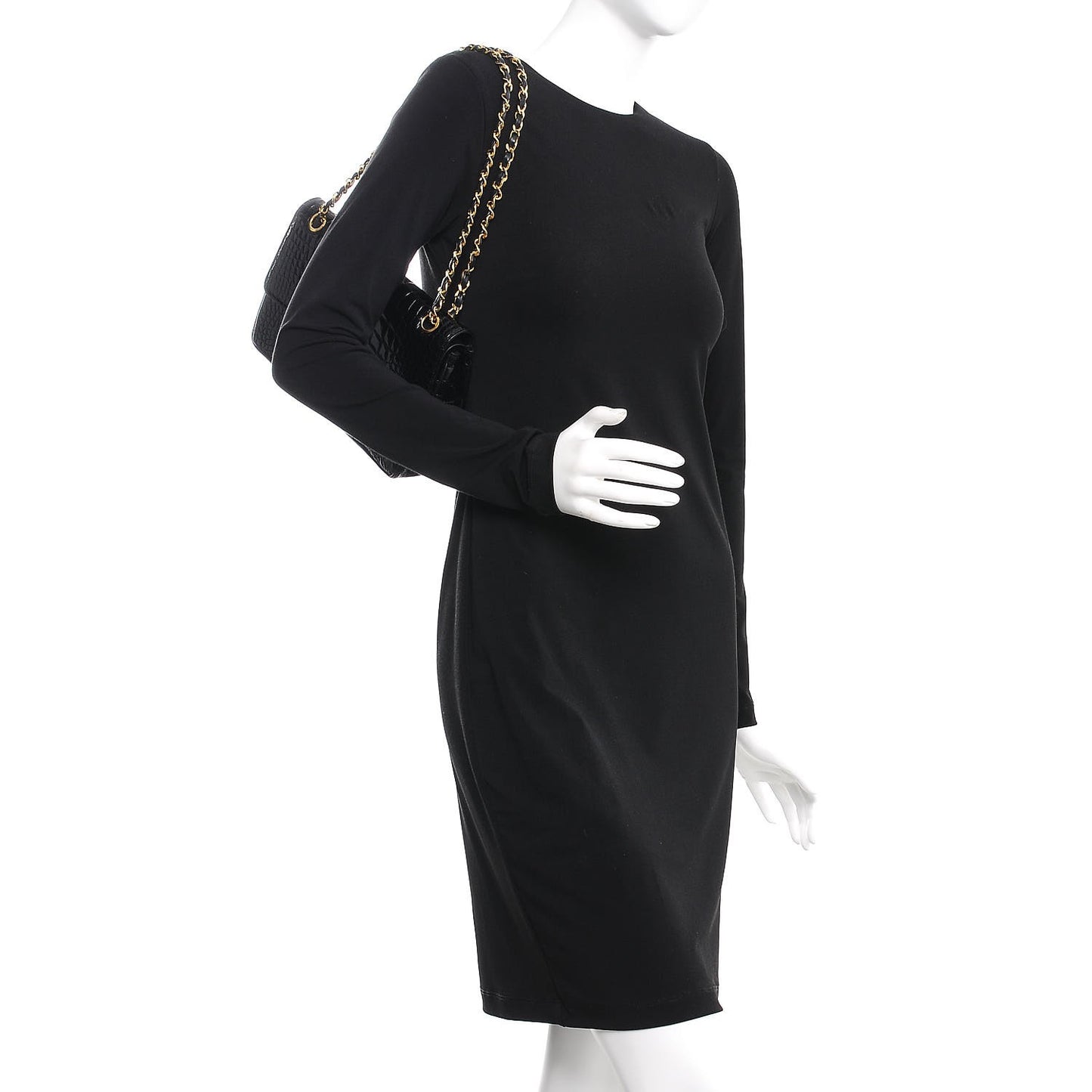 Crocodile Medium Double Flap Black