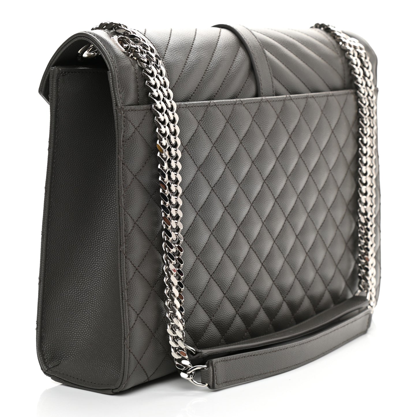 Grain De Poudre Textured Mixed Matelasse Large Triquilt Monogram Satchel Earth