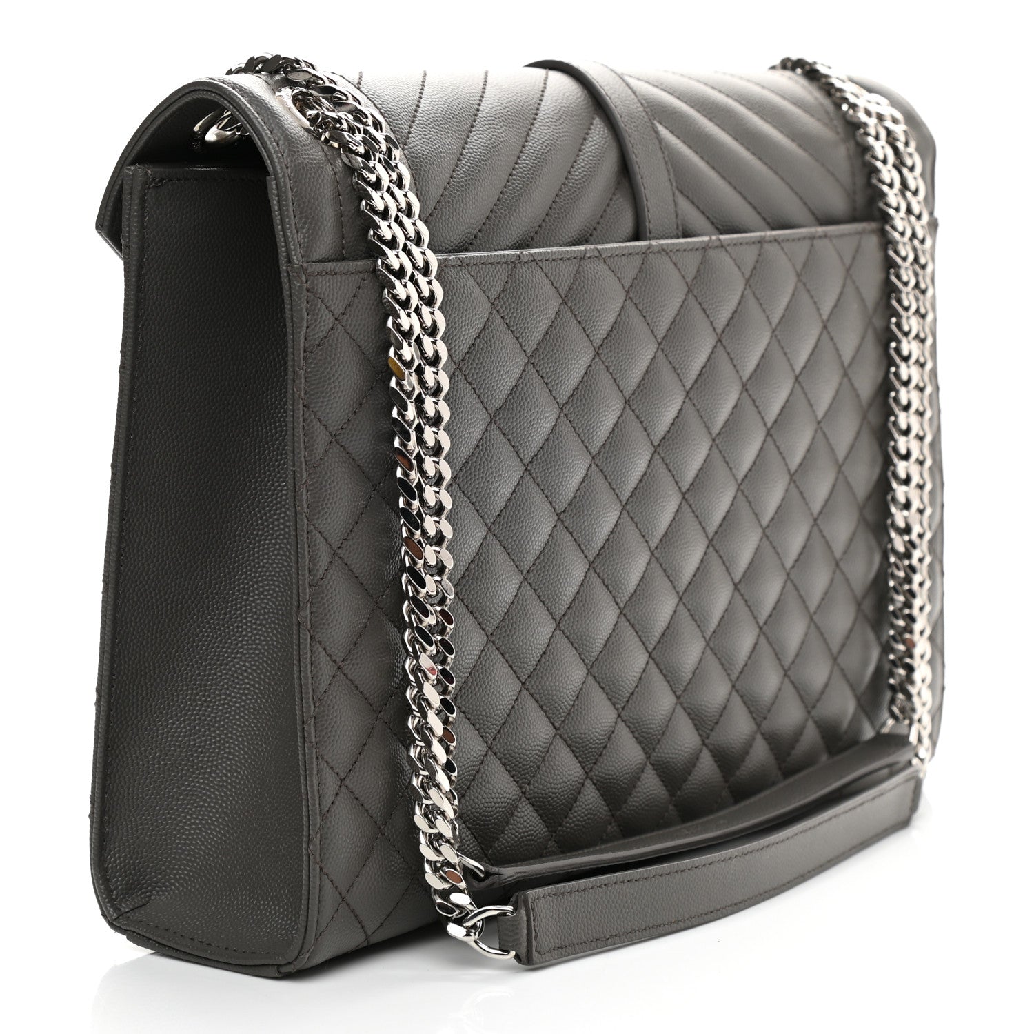 Saint Laurent Grain De Poudre Textured Mixed Matelasse Large Triquilt Monogram Satchel Earth 3 of 9