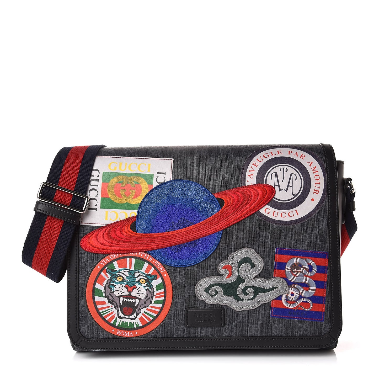 GG Supreme Monogram Night Courrier Flap Messenger Black Multicolor