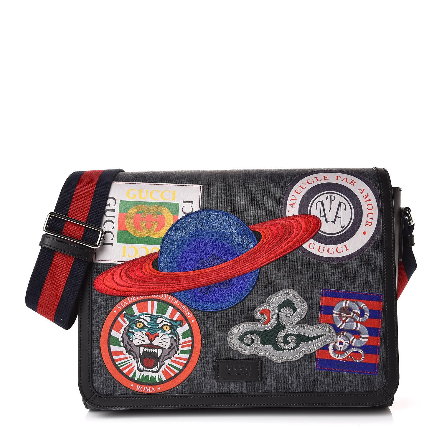 Gucci GG Supreme Monogram Night Courrier Flap Messenger Black Multicolor 1 of 12