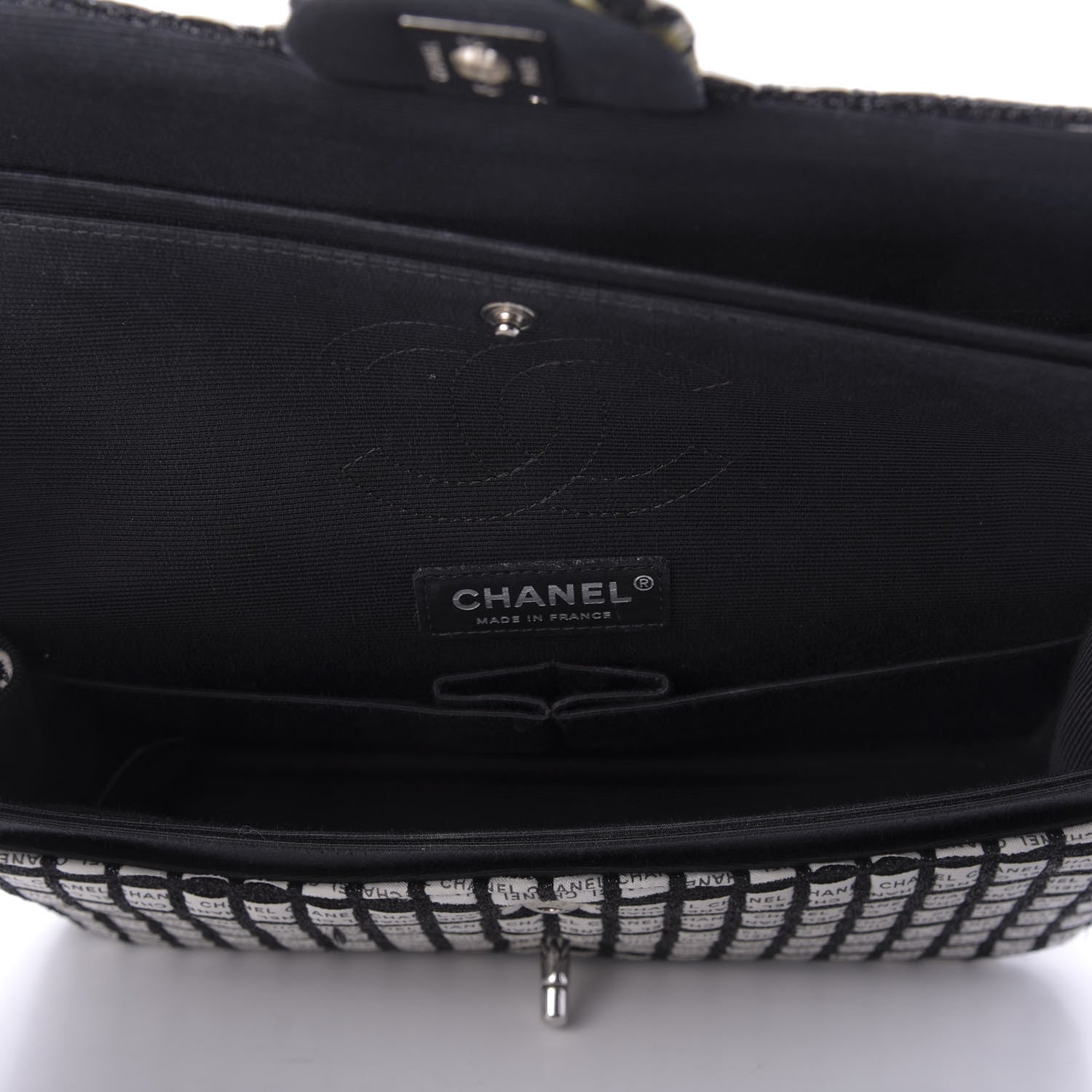 Chanel Ribbon Tweed Medium Double Flap Black White 5 of 8