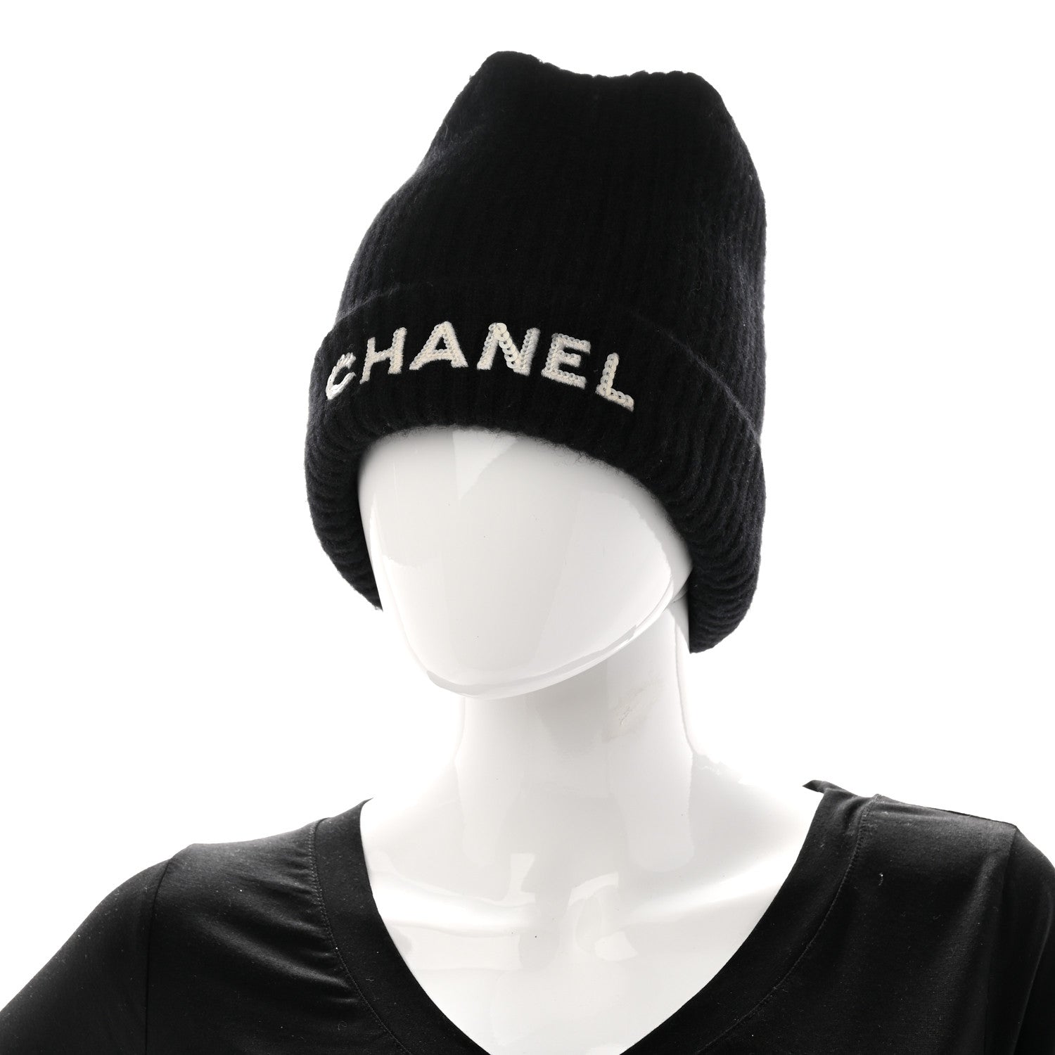 Chanel Cashmere Sequins Logo Beanie Hat Black 2 of 5