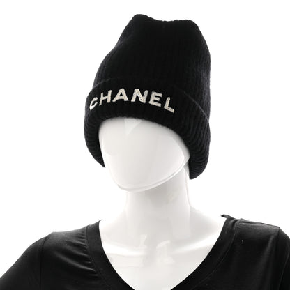 Chanel Cashmere Sequins Logo Beanie Hat Black 2 of 5
