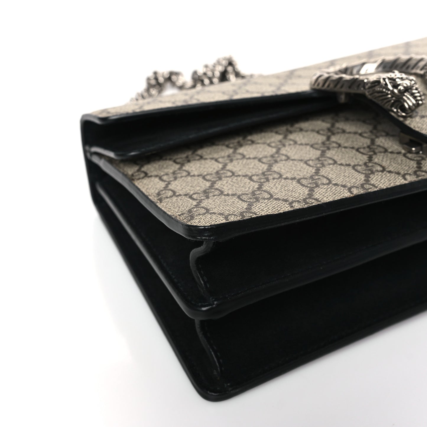GG Supreme Monogram Suede Crystal Small Dionysus Shoulder Bag Beige Ebony Black