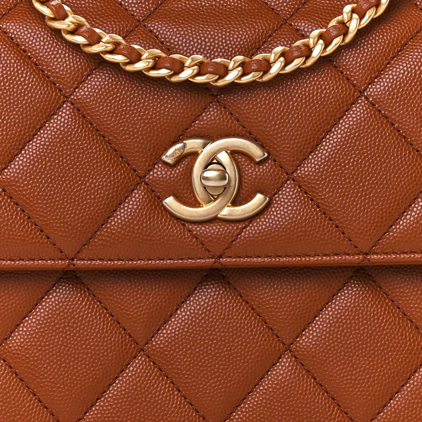 Caviar Quilted Chain Frame Flap Light Brown